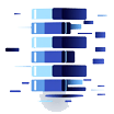 icon-database Abstract illustration of stacked blue and light blue bars with scattered horizontal lines on a white background, resembling a stylized helix or layered structure.