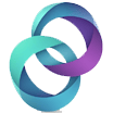 A logo featuring two intertwined loops, with shades of teal and purple, forming a symmetrical, dynamic design against a white background.