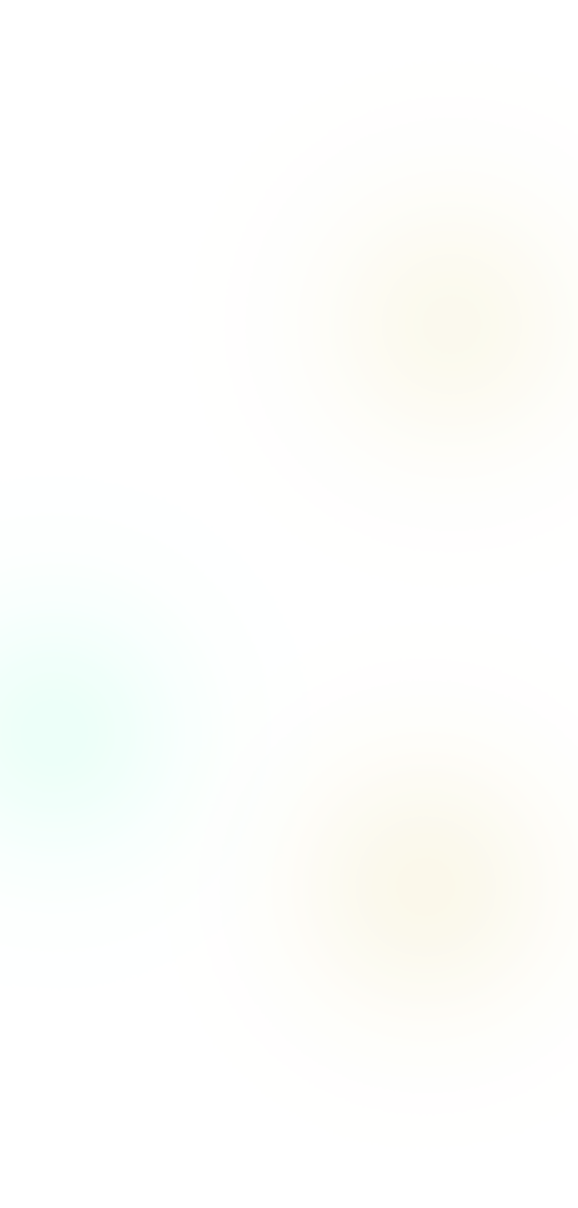 A minimalist design featuring three soft, overlapping circles. The top right and bottom left circles have a warm, pale yellow hue, while the middle left circle is a cool, light mint color. The background is white.