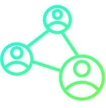 Home 4 A circular gradient icon with a blend of blue and green tones, featuring a stylized atom symbol in the center.