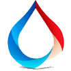 icon-arrows-v2 A stylized droplet featuring a gradient of blue to red, transitioning from left to right. The droplet has a smooth, glossy appearance with a three-dimensional effect.