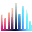 icon-bar-chart A vertical bar chart with nine bars in varying heights, transitioning in color from pink and purple on the left to blue on the right, set against a white background.