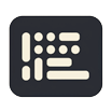 icon-custom A black square logo with cream-colored geometric shapes arranged in a pattern that resembles horizontal and vertical bars and circles. The design gives a sense of a digital or abstract code sequence.