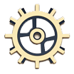 icon-gear-custom Illustration of a beige and black mechanical gear with spokes and a circular design on a white background.