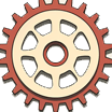 icon-gear-v2 Illustration of a cogwheel or gear with a red outer rim and a beige inner section. The gear has multiple rounded teeth and is depicted in a simple, stylized manner on a white background.