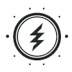 icon-lightning A black lightning bolt inside a black circle with a double border. Small black dots are positioned at the 12, 3, 6, and 9 o'clock positions around the circle. The background is white.