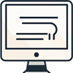 An icon of a desktop computer with a blank screen displaying horizontal lines and a curved arrow pointing to the right, suggesting data transfer or navigation. The design is simple with a minimalistic style.