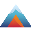 A triangular logo with a gradient design. The top is light blue, transitioning to a darker blue, and the center features an orange and red triangle pointing downward. The layers create a sense of depth and symmetry.