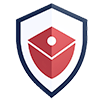 icon-shield A shield icon with a blue outline and a red inner design featuring a white circle near the top, resembling a stylized security or protection symbol.