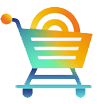 icon-shoppingcart Illustration of a blue and green shopping cart with an orange and yellow target symbol placed inside it. The gradient colors give a modern and vibrant look to the icon.