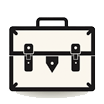 icon-toolbox Illustration of a beige lunchbox with black edges and a handle on top, featuring two side latches and a central clasp on the front.