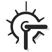 icon-tuning A stylized icon of a sun behind a magnifying glass, with the handle extending downward. The sun's rays are depicted with a combination of straight and jagged lines.